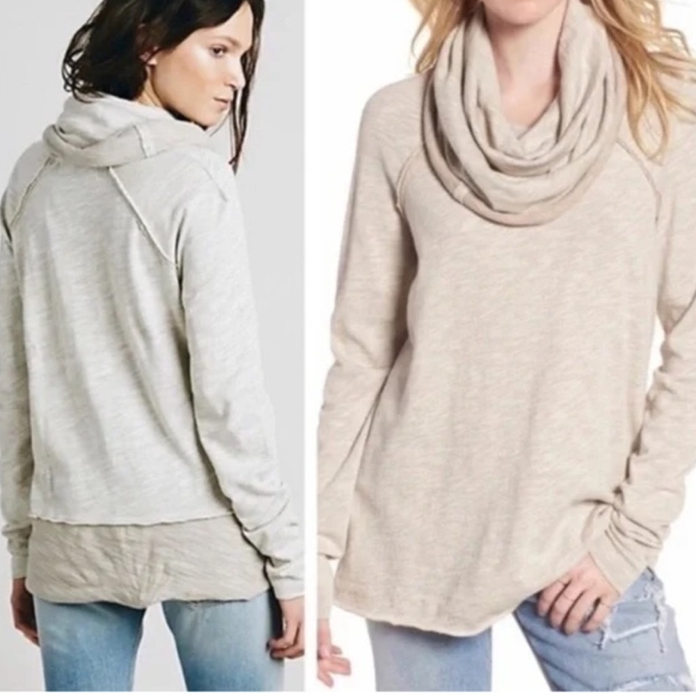 Free People Beach cacoon cowl neck cotton slub top with raw edges - Picture 2 of 15